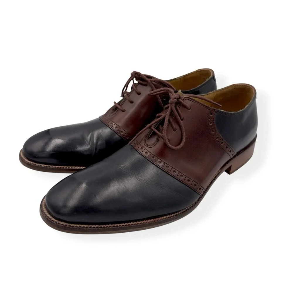 Cole Haan Williams II Leather Saddle Oxford Dress Shoes Men's 9.5 M Black Brown